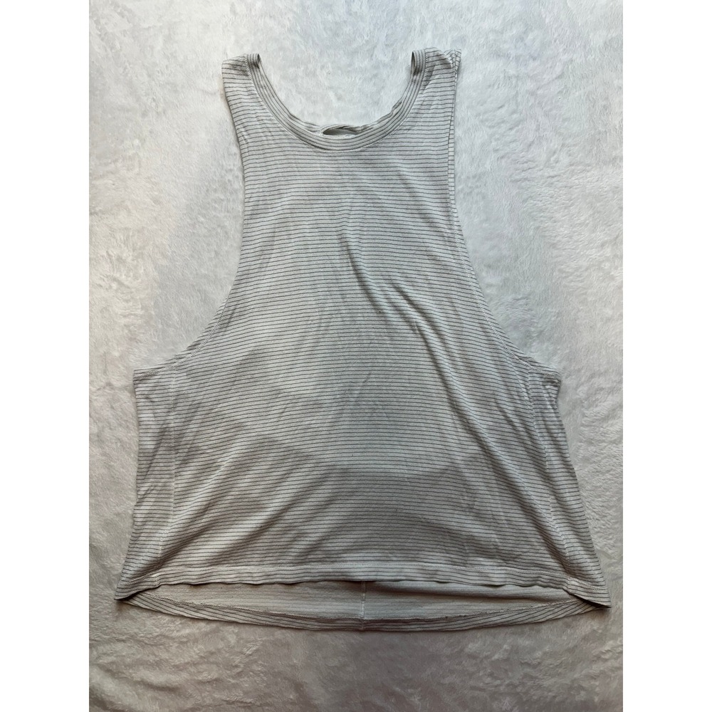 Lululemon Striped Muscle Tank Top Gray White Activewear Muscle Tee Size 8 - 162